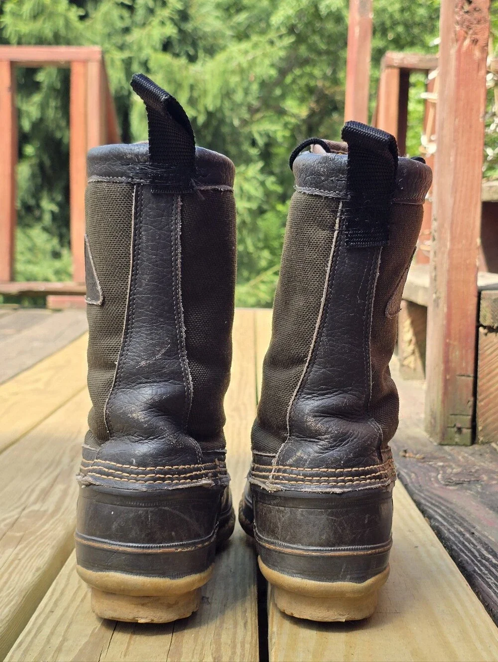 Rocky Vtg Gore-Tex Brown Leather, Olive Green Canvas Rubber 11.5” Boots, Sz 8